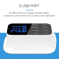 YC-CDA19A 8-port USB Multi-function 40W Intelligent Digital Display Fast Charging Dock, UK Plug, SAS1049A, SAS1049B, SAS1049C