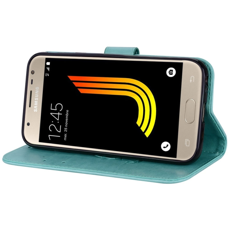 Für Galaxy J3 (2017) / J330 (EU-Version) mit Rosen, gepresstem Blumenmuster, horizontales Klappetui aus Leder mit Halterung, Kartenfächern und Geldbörse, für Samsung Galaxy J3 (2017) / J330 (EU-Version), für Galaxy J3 (2017) / J330 (EU-Version)