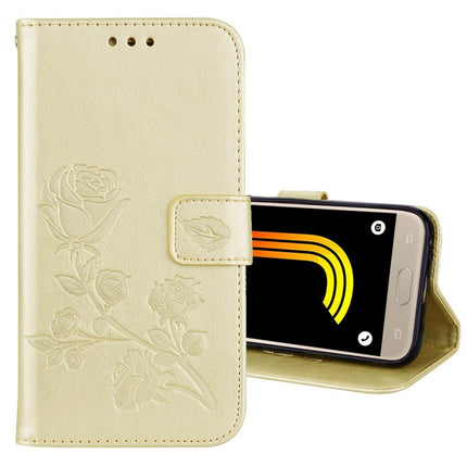 Für Galaxy J3 (2017) / J330 (EU-Version) mit Rosen, gepresstem Blumenmuster, horizontales Klappetui aus Leder mit Halterung, Kartenfächern und Geldbörse, für Samsung Galaxy J3 (2017) / J330 (EU-Version), für Galaxy J3 (2017) / J330 (EU-Version)