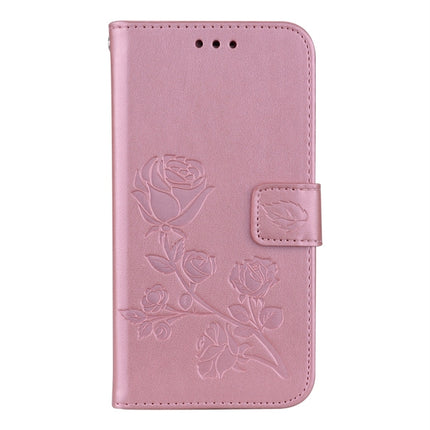 Für Galaxy J3 (2017) / J330 (EU-Version) mit Rosen, gepresstem Blumenmuster, horizontales Klappetui aus Leder mit Halterung, Kartenfächern und Geldbörse, für Samsung Galaxy J3 (2017) / J330 (EU-Version), für Galaxy J3 (2017) / J330 (EU-Version)