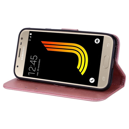 Für Galaxy J3 (2017) / J330 (EU-Version) mit Rosen, gepresstem Blumenmuster, horizontales Klappetui aus Leder mit Halterung, Kartenfächern und Geldbörse, für Samsung Galaxy J3 (2017) / J330 (EU-Version), für Galaxy J3 (2017) / J330 (EU-Version)