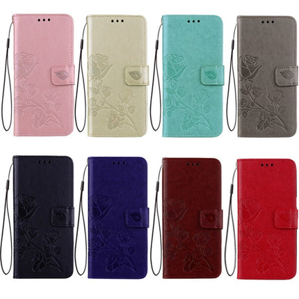 Für Galaxy J3 (2017) / J330 (EU-Version) mit Rosen, gepresstem Blumenmuster, horizontales Klappetui aus Leder mit Halterung, Kartenfächern und Geldbörse, für Samsung Galaxy J3 (2017) / J330 (EU-Version), für Galaxy J3 (2017) / J330 (EU-Version)