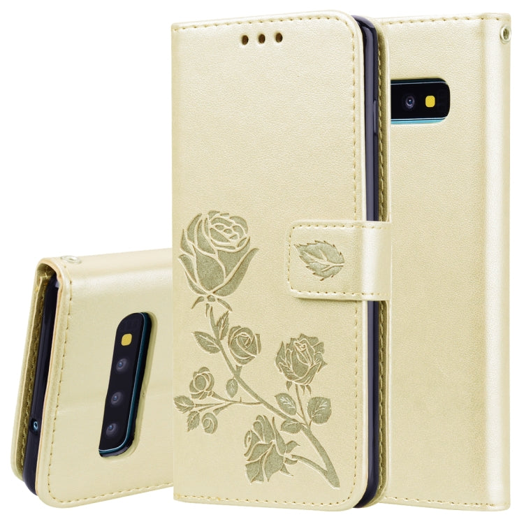 Rose Embossed Horizontal Flip PU Leather Case for Galaxy S10, with Holder & Card Slots & Wallet, For Samsung Galaxy S10