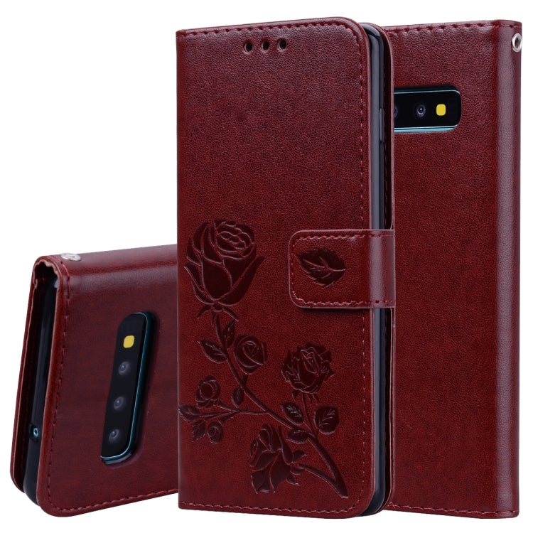 Horizontale Klapphülle aus PU-Leder mit Rosenprägung für Galaxy S10, mit Halter &amp; Kartenfächern &amp; Geldbörse, für Samsung Galaxy S10