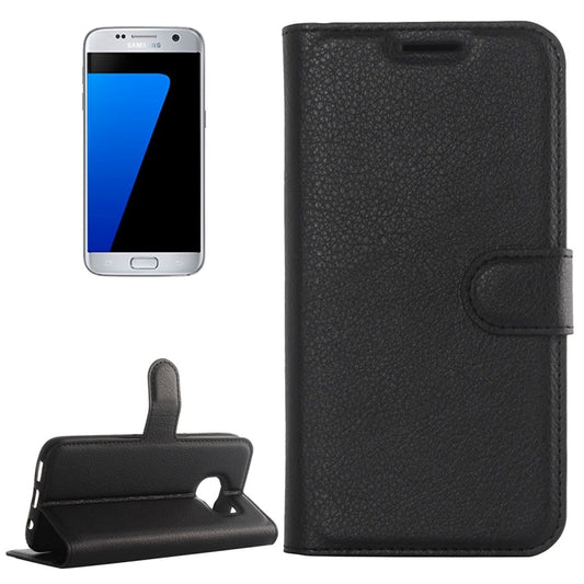 Funda de cuero con tapa horizontal con textura de lichi para Galaxy S7/G930, con soporte, ranuras para tarjetas y billetera, para Galaxy S7