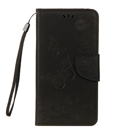 Para Galaxy A8 (2018) Funda de cuero con tapa horizontal con diseño de mariposas y flores en relieve vintage con ranura para tarjetas, soporte, billetera y cordón, para Galaxy A8 (2018)