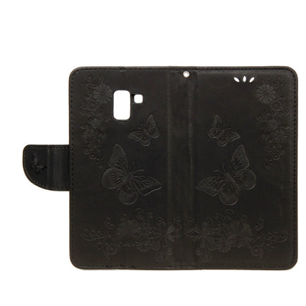 Para Galaxy A8 (2018) Funda de cuero con tapa horizontal con diseño de mariposas y flores en relieve vintage con ranura para tarjetas, soporte, billetera y cordón, para Galaxy A8 (2018)