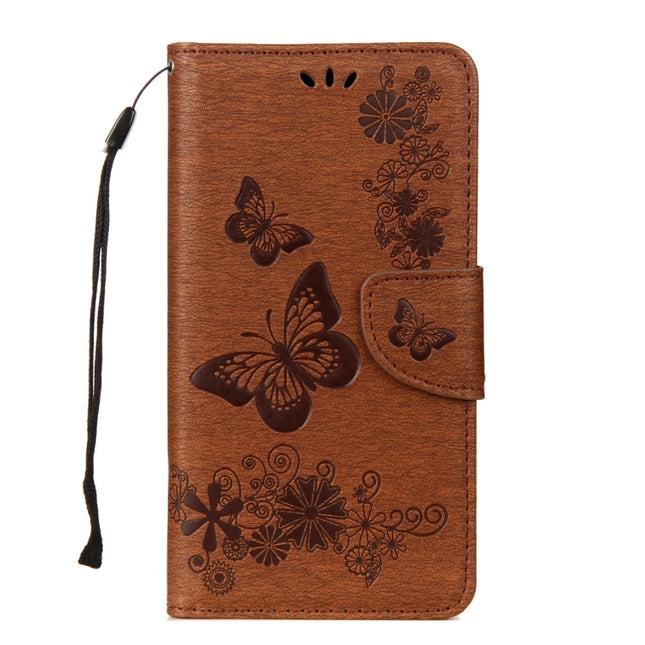 Para Galaxy A8 (2018) Funda de cuero con tapa horizontal con diseño de mariposas y flores en relieve vintage con ranura para tarjetas, soporte, billetera y cordón, para Galaxy A8 (2018)