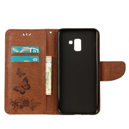 Para Galaxy A8 (2018) Funda de cuero con tapa horizontal con diseño de mariposas y flores en relieve vintage con ranura para tarjetas, soporte, billetera y cordón, para Galaxy A8 (2018)