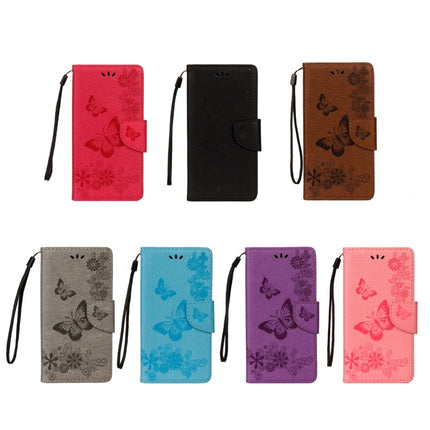 Para Galaxy A8 (2018) Funda de cuero con tapa horizontal con diseño de mariposas y flores en relieve vintage con ranura para tarjetas, soporte, billetera y cordón, para Galaxy A8 (2018)