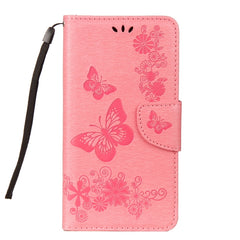 Para Galaxy A8+ (2018) Funda de cuero con tapa horizontal con diseño de mariposas y flores en relieve vintage con ranura para tarjetas, soporte, billetera y cordón, para Galaxy A8+ (2018)