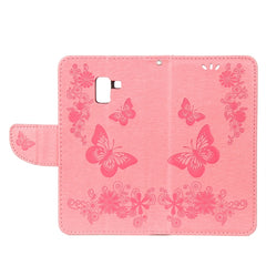 Para Galaxy A8+ (2018) Funda de cuero con tapa horizontal con diseño de mariposas y flores en relieve vintage con ranura para tarjetas, soporte, billetera y cordón, para Galaxy A8+ (2018)