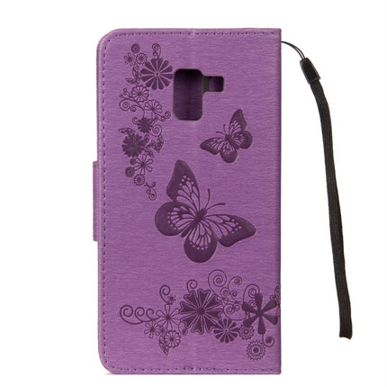 Para Galaxy A8+ (2018) Funda de cuero con tapa horizontal con diseño de mariposas y flores en relieve vintage con ranura para tarjetas, soporte, billetera y cordón, para Galaxy A8+ (2018)