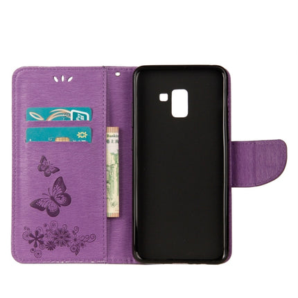 Para Galaxy A8+ (2018) Funda de cuero con tapa horizontal con diseño de mariposas y flores en relieve vintage con ranura para tarjetas, soporte, billetera y cordón, para Galaxy A8+ (2018)