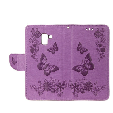 Para Galaxy A8+ (2018) Funda de cuero con tapa horizontal con diseño de mariposas y flores en relieve vintage con ranura para tarjetas, soporte, billetera y cordón, para Galaxy A8+ (2018)
