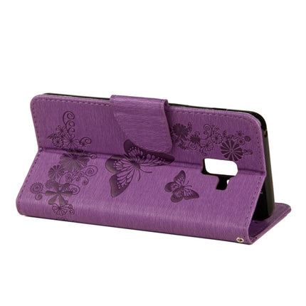 Para Galaxy A8+ (2018) Funda de cuero con tapa horizontal con diseño de mariposas y flores en relieve vintage con ranura para tarjetas, soporte, billetera y cordón, para Galaxy A8+ (2018)