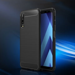 Für Galaxy A7 (2018) / A750, gebürstete Kohlefaserstruktur, TPU, stoßfeste, rutschfeste, weiche Schutzhülle auf der Rückseite, für Galaxy A7 (2018), Galaxy A7 (2018)