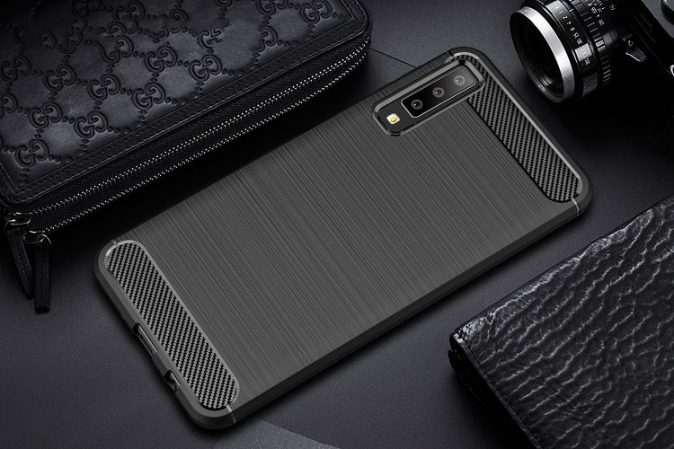 Für Galaxy A7 (2018) / A750, gebürstete Kohlefaserstruktur, TPU, stoßfeste, rutschfeste, weiche Schutzhülle auf der Rückseite, für Galaxy A7 (2018), Galaxy A7 (2018)