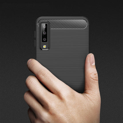 Funda protectora trasera suave antideslizante a prueba de golpes de TPU con textura de fibra de carbono cepillada para Galaxy A7 (2018) / A750, para Galaxy A7 (2018), Galaxy A7 (2018)