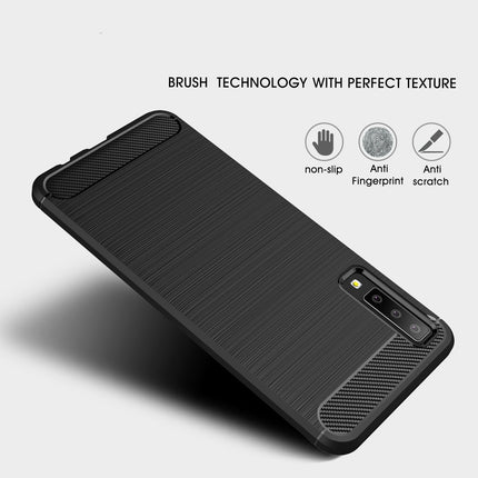Funda protectora trasera suave antideslizante a prueba de golpes de TPU con textura de fibra de carbono cepillada para Galaxy A7 (2018) / A750, para Galaxy A7 (2018), Galaxy A7 (2018)