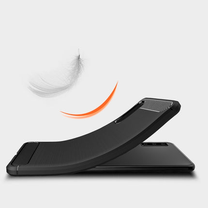 Funda protectora trasera suave antideslizante a prueba de golpes de TPU con textura de fibra de carbono cepillada para Galaxy A7 (2018) / A750, para Galaxy A7 (2018), Galaxy A7 (2018)