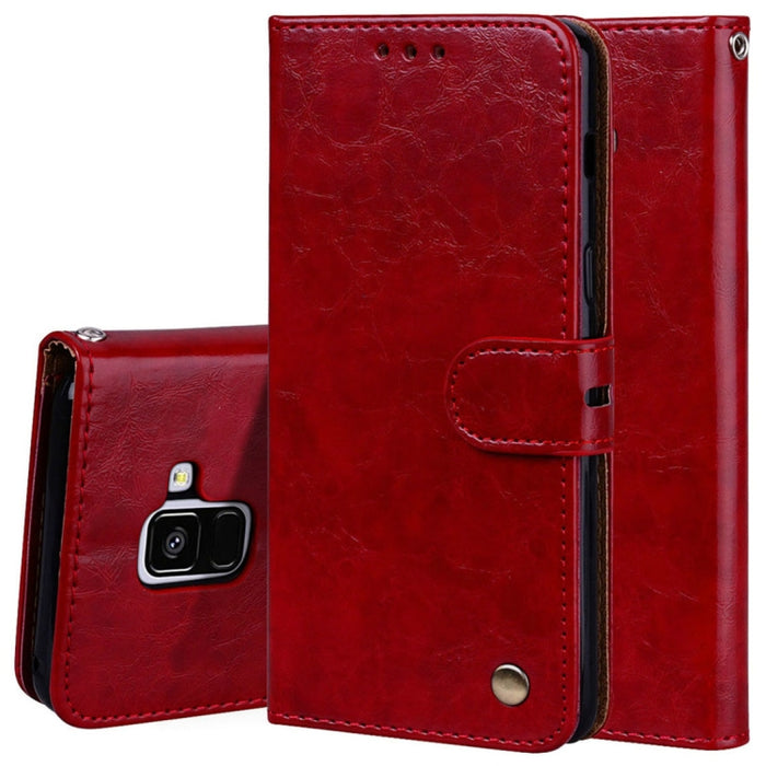 Für Galaxy A8 (2018) Business Style Ölwachstextur Horizontal Flip Ledertasche mit Halter &amp; Kartenfächern &amp; Geldbörse, Für Galaxy A8 (2018)