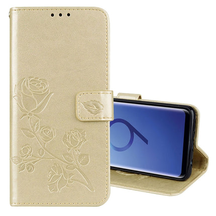 Para Galaxy S9 Funda de cuero PU con tapa horizontal con relieve en rosa, con soporte, ranuras para tarjetas y billetera, para Samsung Galaxy S9, para Galaxy S9