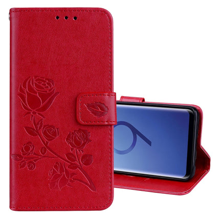 Para Galaxy S9 Funda de cuero PU con tapa horizontal con relieve en rosa, con soporte, ranuras para tarjetas y billetera, para Samsung Galaxy S9, para Galaxy S9