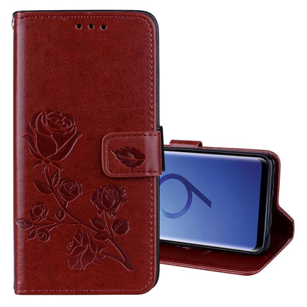 Para Galaxy S9 Funda de cuero PU con tapa horizontal con relieve en rosa, con soporte, ranuras para tarjetas y billetera, para Samsung Galaxy S9, para Galaxy S9