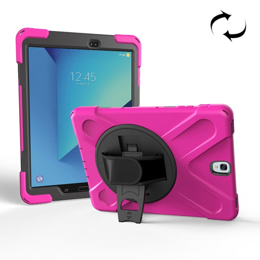 Para Galaxy Tab S3 9.7 pulgadas T820 Funda protectora de silicona y PC con rotación de 360 ​​grados con soporte y correa de mano, para Galaxy Tab S3 9.7 pulgadas T820