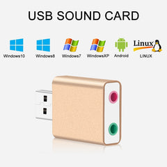 Aluminum Shell 3.5mm Jack External USB Sound Card HIFI Magic Voice 7.1 Channel Adapter Free Drive for Computer, Desktop, Speakers, Headset, Microphone, Aluminum 7.1 Channel Gold