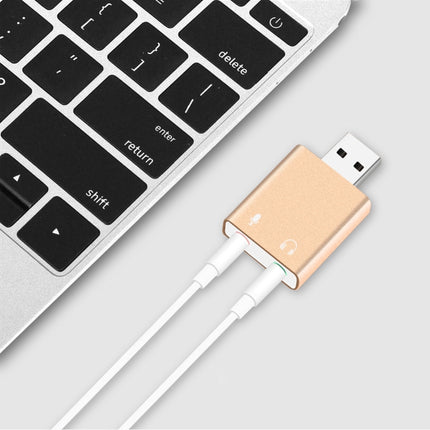 Aluminum Shell 3.5mm Jack External USB Sound Card HIFI Magic Voice 7.1 Channel Adapter Free Drive for Computer, Desktop, Speakers, Headset, Microphone, Aluminum 7.1 Channel Gold