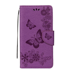 Para Galaxy J7 (2017) (versión UE) Funda de cuero con tapa horizontal con diseño de mariposas y flores prensadas con soporte, ranuras para tarjetas, billetera y cordón, para Galaxy J7 (2017) (versión UE)