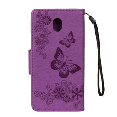 Para Galaxy J7 (2017) (versión UE) Funda de cuero con tapa horizontal con diseño de mariposas y flores prensadas con soporte, ranuras para tarjetas, billetera y cordón, para Galaxy J7 (2017) (versión UE)