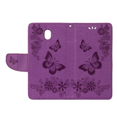 Para Galaxy J7 (2017) (versión UE) Funda de cuero con tapa horizontal con diseño de mariposas y flores prensadas con soporte, ranuras para tarjetas, billetera y cordón, para Galaxy J7 (2017) (versión UE)