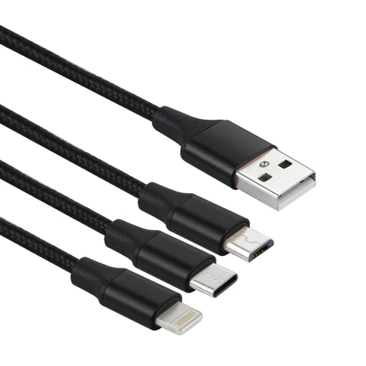 2 A 1,2 m 3-in-1 USB auf 8-Pin &amp; USB-C/Typ-C &amp; Micro USB Ladekabel mit Nylongewebe