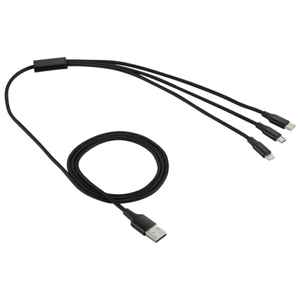 2 A 1,2 m 3-in-1 USB auf 8-Pin &amp; USB-C/Typ-C &amp; Micro USB Ladekabel mit Nylongewebe