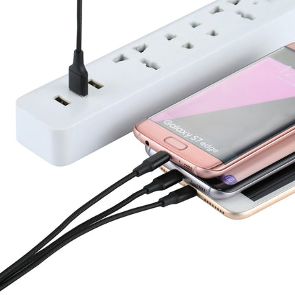 2 A 1,2 m 3-in-1 USB auf 8-Pin &amp; USB-C/Typ-C &amp; Micro USB Ladekabel mit Nylongewebe