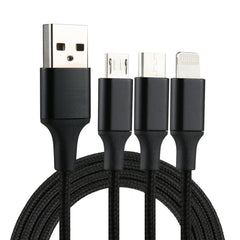 2A 1.2m 3 in 1 USB to 8 Pin & USB-C / Type-C & Micro USB Nylon Weave Charging Cable