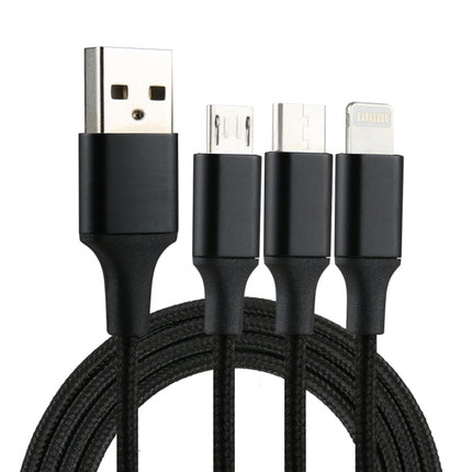 Cable de carga de nailon trenzado 3 en 1, 2 A, 1,2 m, USB a 8 pines, USB-C, tipo C y micro USB