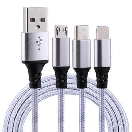 Cable de carga de nailon trenzado 3 en 1, 2 A, 1,2 m, USB a 8 pines, USB-C, tipo C y micro USB