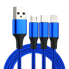 2A 1.2m 3 in 1 USB to 8 Pin & USB-C / Type-C & Micro USB Nylon Weave Charging Cable