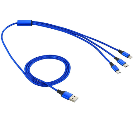 Cable de carga de nailon trenzado 3 en 1, 2 A, 1,2 m, USB a 8 pines, USB-C, tipo C y micro USB