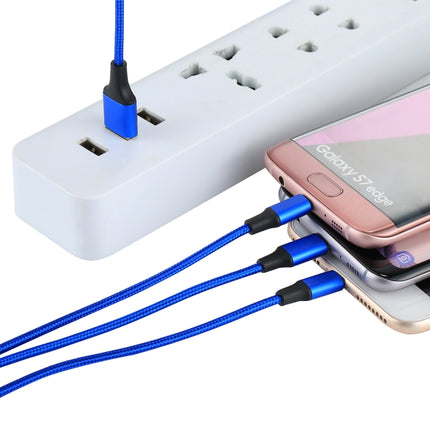 Cable de carga de nailon trenzado 3 en 1, 2 A, 1,2 m, USB a 8 pines, USB-C, tipo C y micro USB