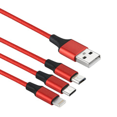 2A 1.2m 3 in 1 USB to 8 Pin & USB-C / Type-C & Micro USB Nylon Weave Charging Cable