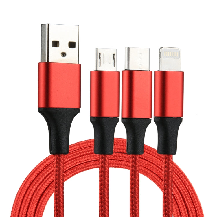 2A 1.2m 3 in 1 USB to 8 Pin & USB-C / Type-C & Micro USB Nylon Weave Charging Cable