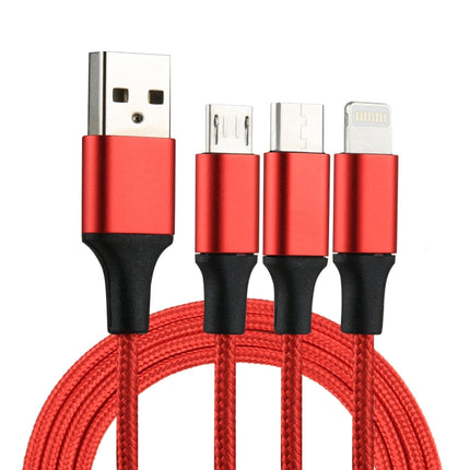 Cable de carga de nailon trenzado 3 en 1, 2 A, 1,2 m, USB a 8 pines, USB-C, tipo C y micro USB