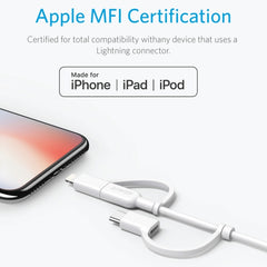 ANKER 3 in 1 8 Pin + Micro USB + USB-C / Type-C Interface MFI Certificated Data Cable