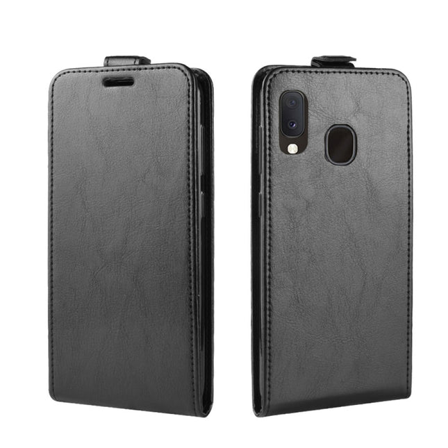 R64 Texture Vertical Flip Leather Case for Galaxy A20e , with Card Slots & Photo Frame