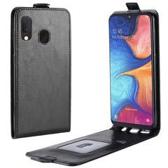 R64 Texture Vertical Flip Leather Case for Galaxy A20e , with Card Slots & Photo Frame